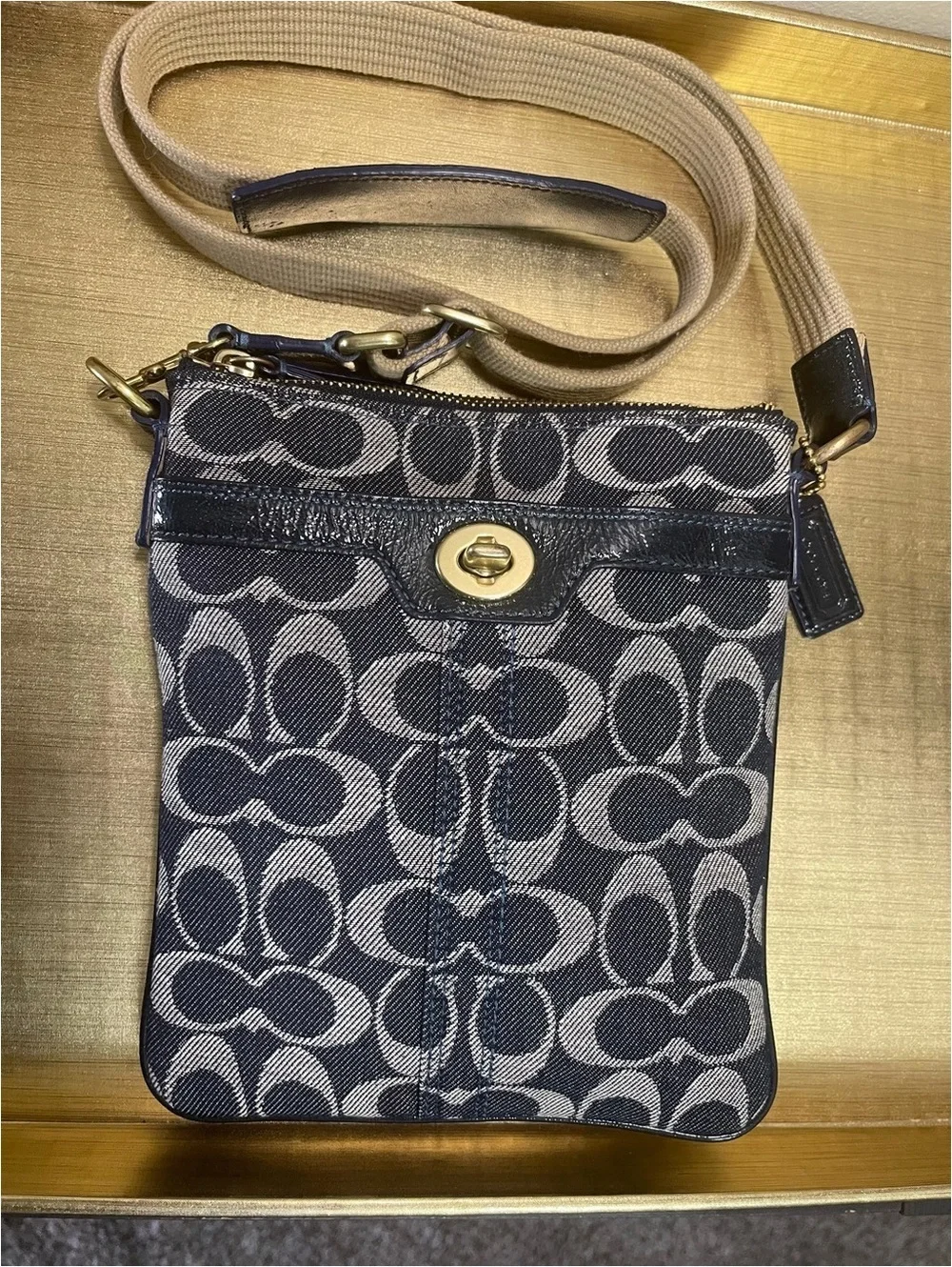 Coach Signature Canvas Crossbody Bag with Turnlock Closure